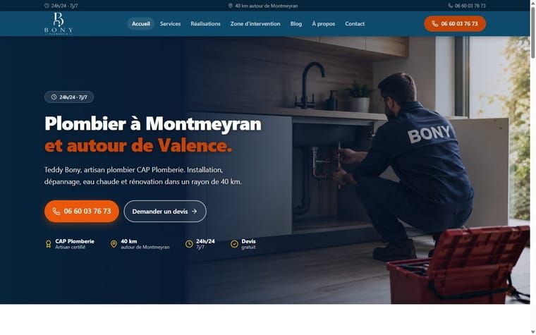 Aperçu du site Bony Plomberie